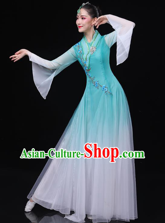 Chinese Classical Dance Blue Dress Traditional Goddess Group Dance Costume Umbrella Dance Clothing