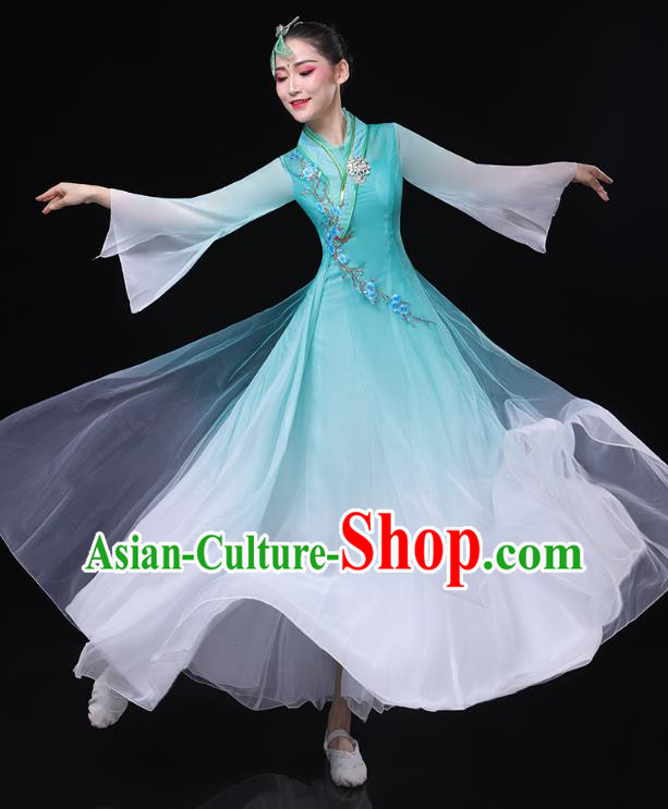 Chinese Classical Dance Blue Dress Traditional Goddess Group Dance Costume Umbrella Dance Clothing