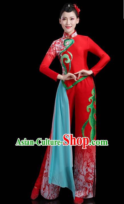 China Lantern Festival Yangko Dance Clothing Traditional Folk Dance Fan Dance Red Outfits
