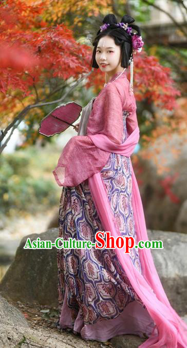 China Ancient Palace Lady Hanfu Dress Traditional Tang Dynasty Young Woman Historical Costumes