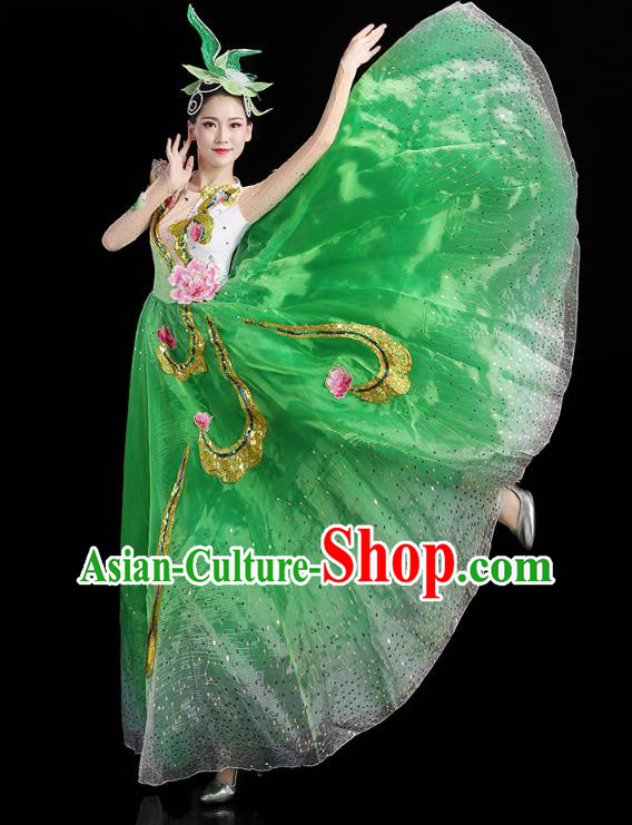 China Spring Festival Gala Opening Dance Flowers Dance Green Dress Modern Dance Clothing