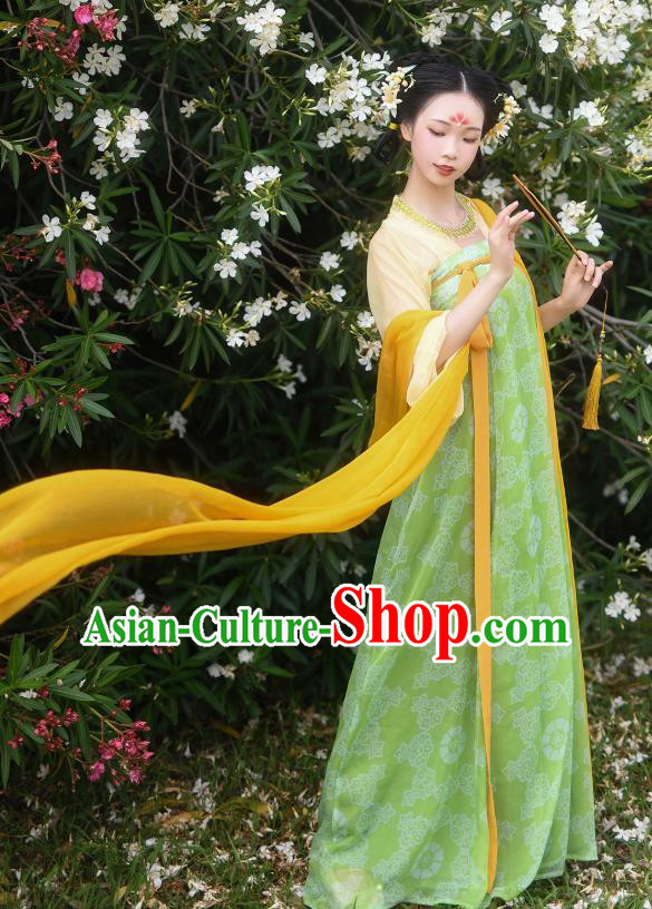 China Ancient Village Girl Green Hanfu Dress Tang Dynasty Young Lady Historical Costume Complete Set