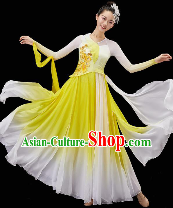 China Traditional Umbrella Dance Garment Solo Dance Clothing Classical Dance Yellow Dress