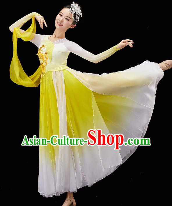 China Traditional Umbrella Dance Garment Solo Dance Clothing Classical Dance Yellow Dress