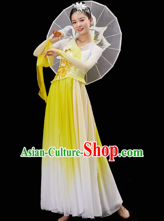 China Traditional Umbrella Dance Garment Solo Dance Clothing Classical Dance Yellow Dress