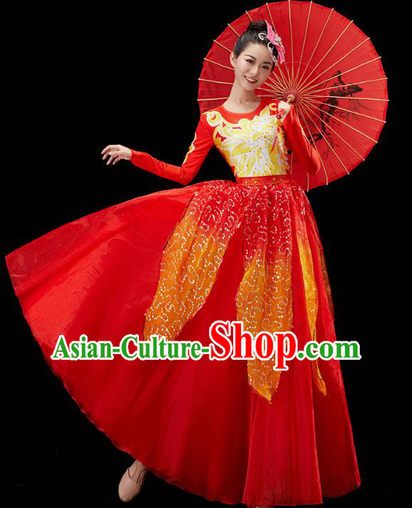 Chinese Traditional Spring Festival Gala Opening Dance Red Dress Modern Dance Flower Dance Costume