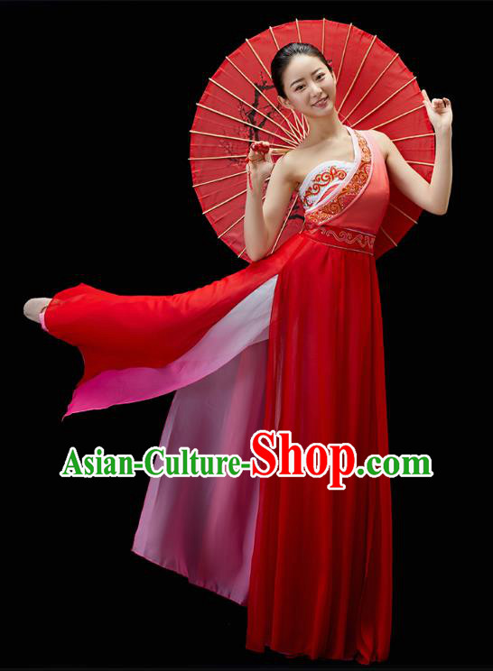 China Solo Dance Clothing Classical Dance Red Dress Traditional Umbrella Dance Garment