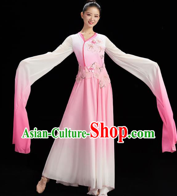 China Classical Dance Pink Dress Traditional Umbrella Dance Water Sleeve Garment Fairy Group Dance Clothing