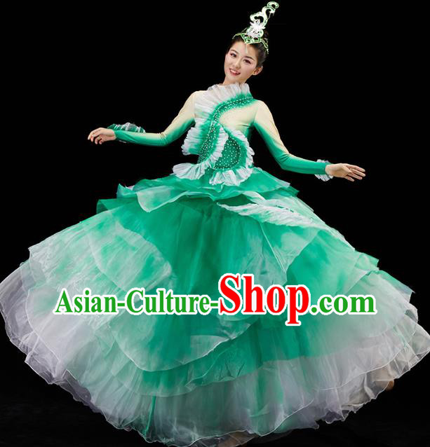Chinese Traditional Spring Festival Gala Opening Dance Group Dance Green Dress Flower Dance Modern Dance Costume