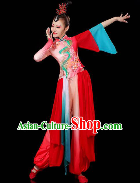 China Fan Dance Clothing Traditional Folk Dance Yangko Dance Performance Red Outfits