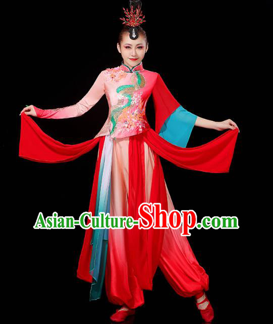 China Fan Dance Clothing Traditional Folk Dance Yangko Dance Performance Red Outfits