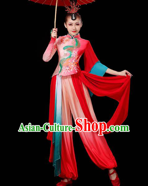 China Fan Dance Clothing Traditional Folk Dance Yangko Dance Performance Red Outfits