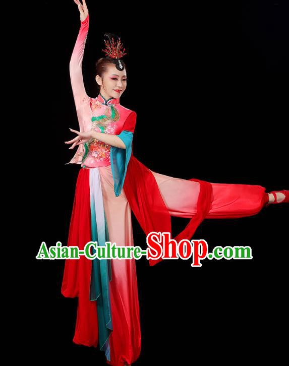 China Fan Dance Clothing Traditional Folk Dance Yangko Dance Performance Red Outfits