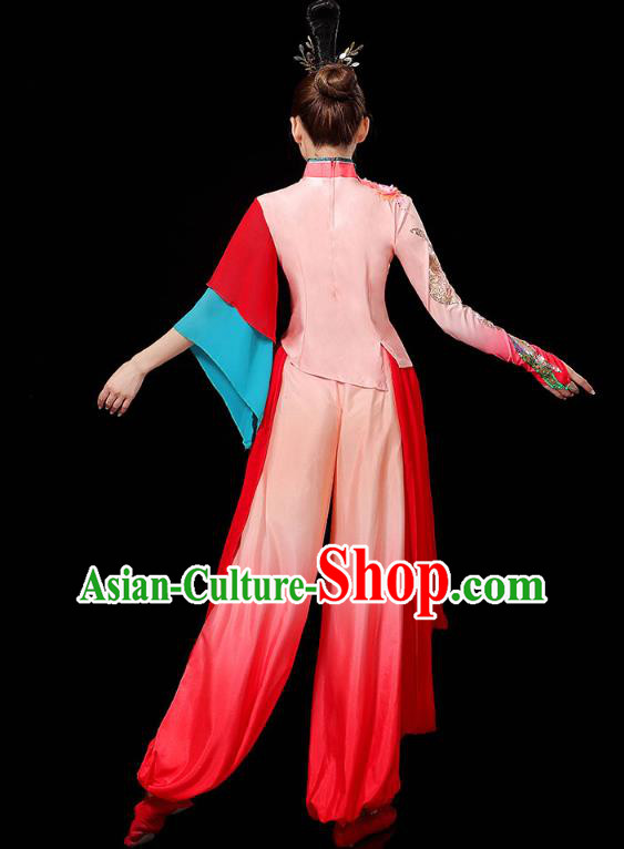 China Fan Dance Clothing Traditional Folk Dance Yangko Dance Performance Red Outfits