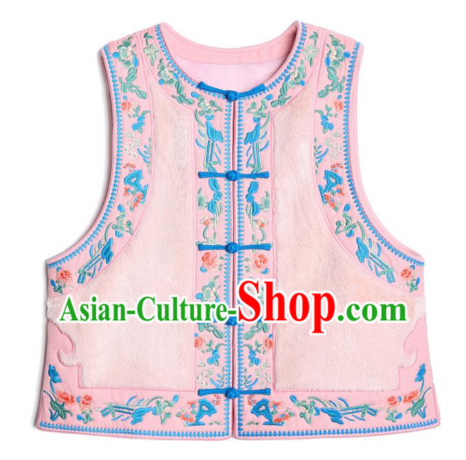 China Traditional Embroidered Pink Vest National Waistcoat Clothing Tang Suit Upper Outer Garment