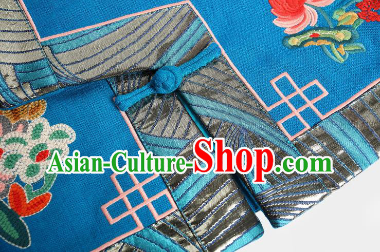 China Tang Suit Upper Outer Garment Traditional Embroidered Blue Vest National Waistcoat Clothing
