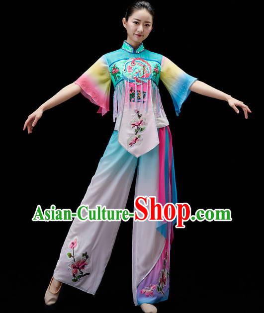 China Fan Dance Embroidered Clothing Traditional Folk Dance Yangko Dance Outfits