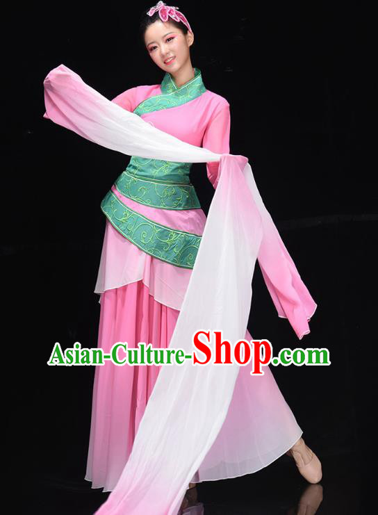 China Traditional Water Sleeve Dance Costume Umbrella Dance Clothing Classical Dance Pink Hanfu Dress