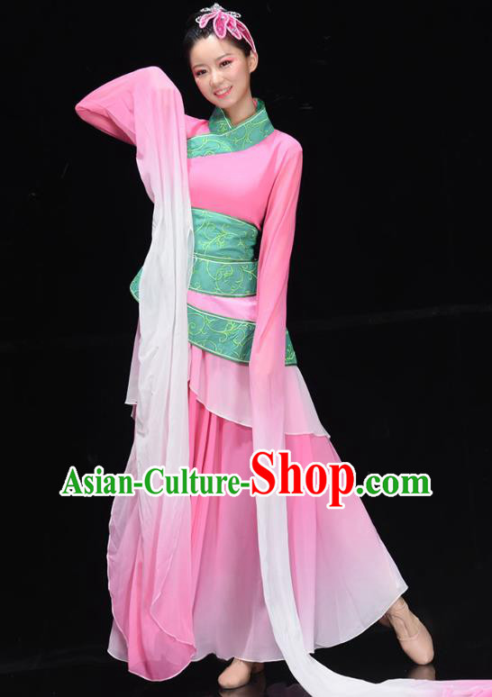 China Traditional Water Sleeve Dance Costume Umbrella Dance Clothing Classical Dance Pink Hanfu Dress