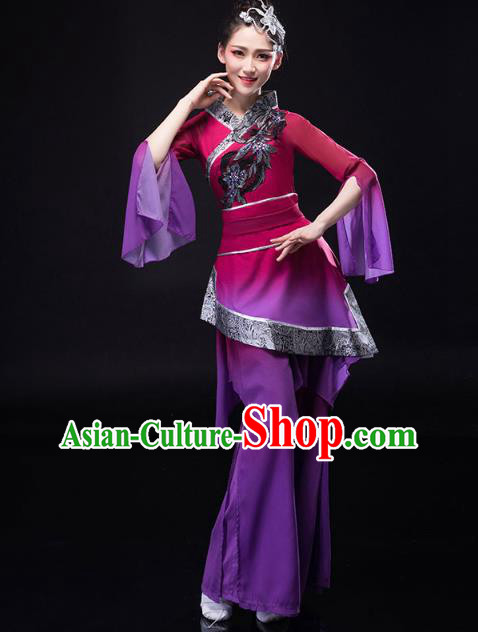 China Traditional Folk Dance Purple Outfits New Year Jiaozhou Yangko Dance Clothing