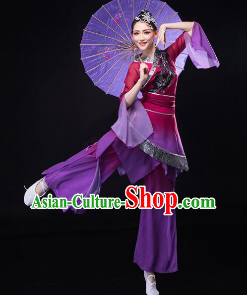China Traditional Folk Dance Purple Outfits New Year Jiaozhou Yangko Dance Clothing