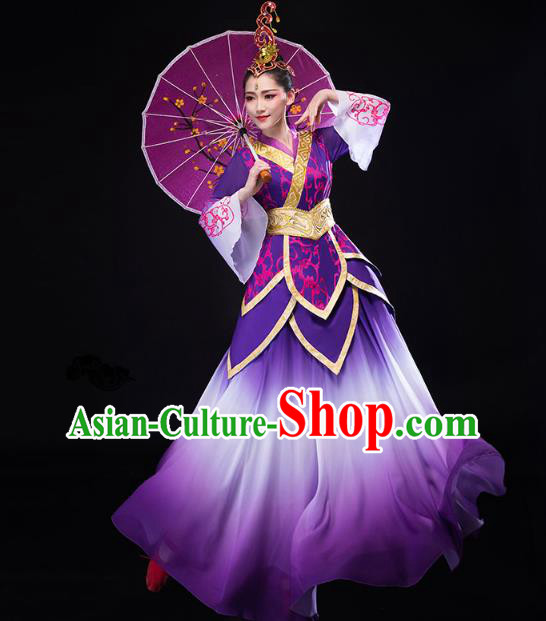 China Traditional Solo Dance Costume Umbrella Dance Clothing Classical Dance Purple Dress