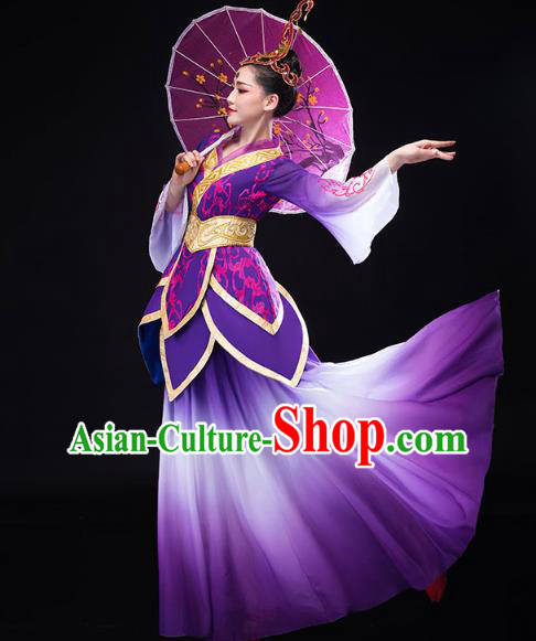 China Traditional Solo Dance Costume Umbrella Dance Clothing Classical Dance Purple Dress