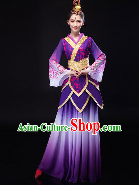 China Traditional Solo Dance Costume Umbrella Dance Clothing Classical Dance Purple Dress