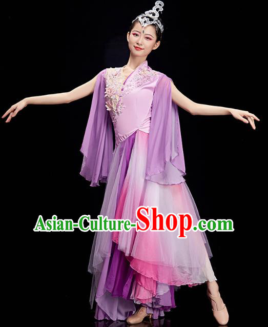 China Umbrella Dance Clothing Classical Dance Lilac Dress Traditional Woman Solo Dance Costume
