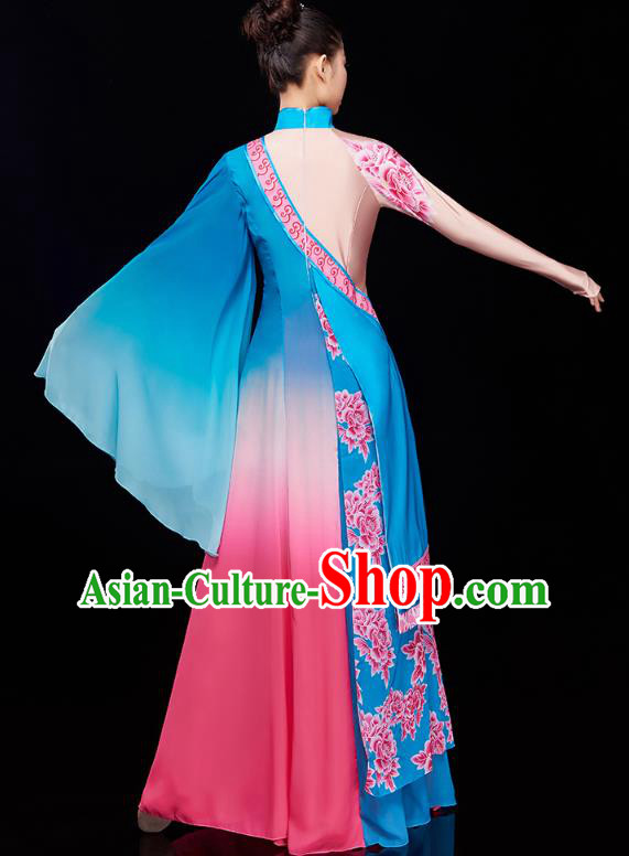 China Classical Dance Blue Dress Traditional Woman Solo Dance Costume Umbrella Dance Clothing