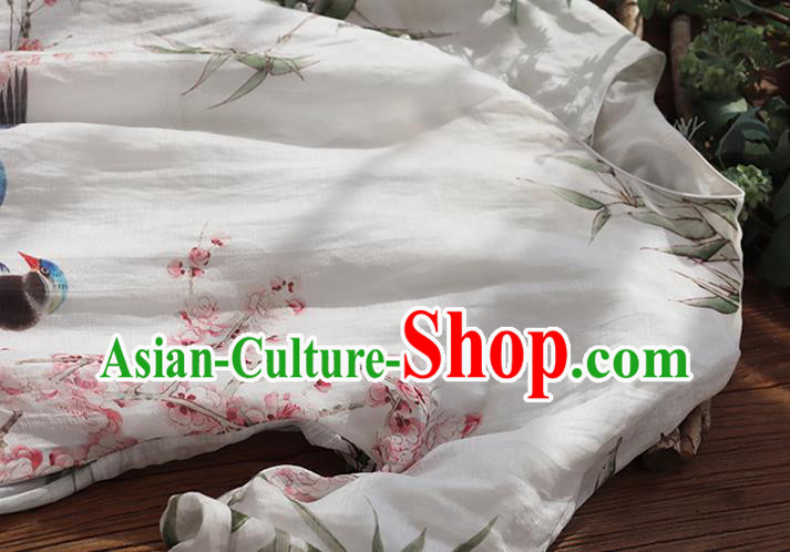 Chinese Traditional Printing Peony White Qipao Dress Stand Collar Cheongsam National Woman Costume