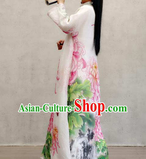 Chinese Traditional Tang Suit Qipao Dress Woman Costume National Printing Chrysanthemum Loose Cheongsam
