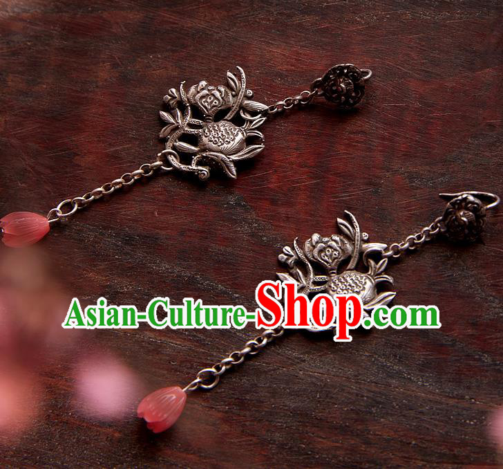 China Traditional Cheongsam Pink Mangnolia Earrings Handmade National Silver Ear Accessories