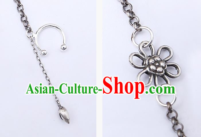 China Traditional Cheongsam Earrings Handmade National Silver Lotus Ear Accessories