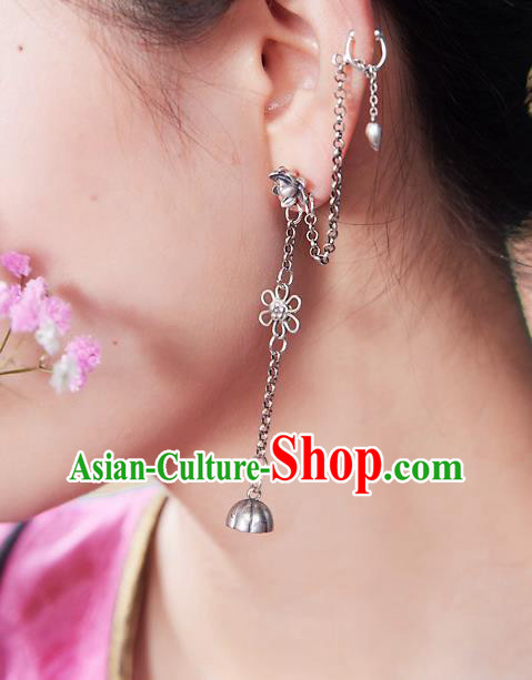 China Traditional Cheongsam Earrings Handmade National Silver Lotus Ear Accessories