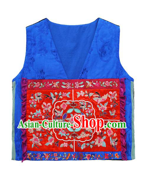 China National Embroidered Blue Vest Traditional Waistcoat Clothing Tang Suit Upper Outer Garment