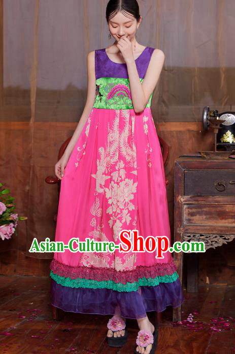 Chinese National Woman Tang Suit Cheongsam Costume Traditional Embroidered Loose Long Dress