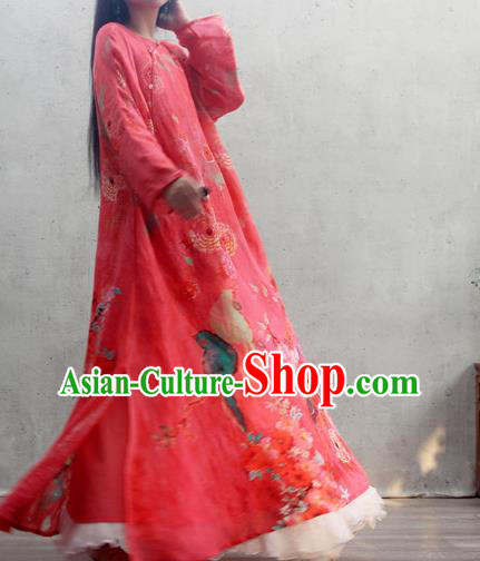 Chinese Traditional Red Qipao Dress Woman Costume National Tang Suit Printing Cheongsam