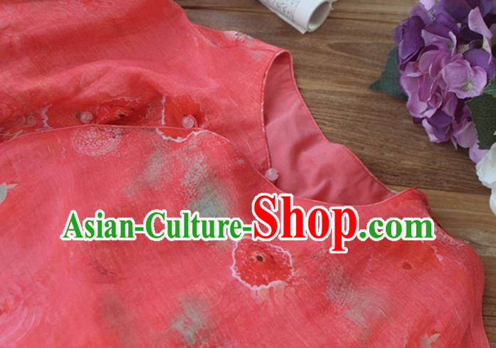 Chinese Traditional Red Qipao Dress Woman Costume National Tang Suit Printing Cheongsam