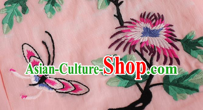 Chinese Embroidered Pink Flax Bust Skirt Traditional National Skirt Li Ziqi Costume