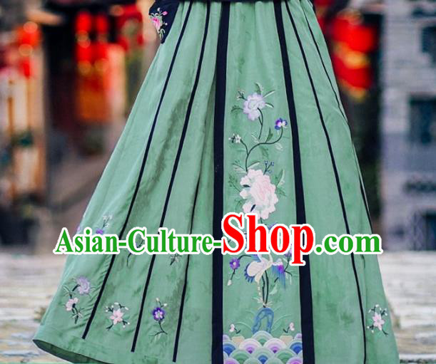 Chinese Traditional Embroidered Crane Peony Green Bust Skirt National Woman Skirt Costume