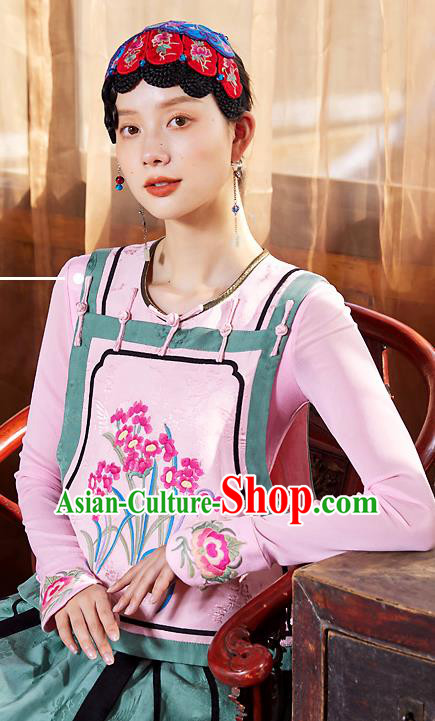 China Traditional Pink Waistcoat Clothing National Embroidered Orchids Vest Tang Suit Upper Outer Garment