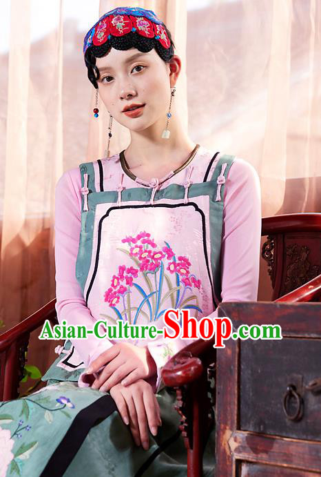 China Traditional Pink Waistcoat Clothing National Embroidered Orchids Vest Tang Suit Upper Outer Garment