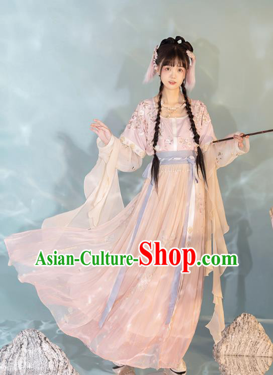 China Ancient Young Girl Hanfu Dress Traditional Tang Dynasty Village Lady Historical Clothing