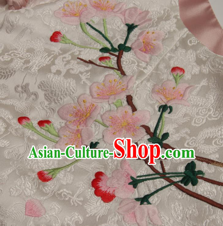 Chinese Tang Suit Vest National Upper Outer Garment Traditional Embroidered White Brocade Waistcoat