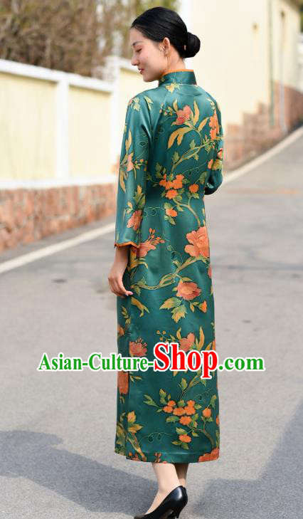 Chinese Traditional Green Silk Qipao Dress Costume National Young Lady Stand Collar Cheongsam