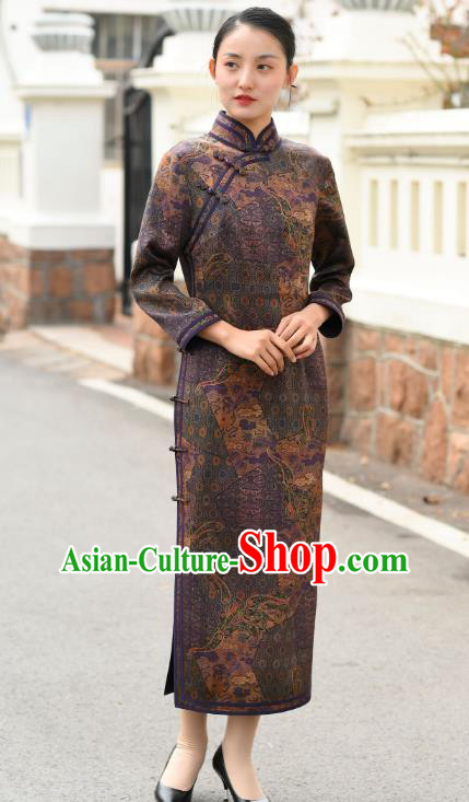 Chinese Traditional Stand Collar Qipao Dress Costume National Young Lady Purple Silk Cheongsam