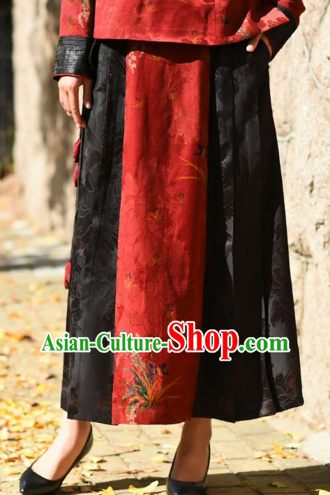 China National Red Gambiered Guangdong Gauze Skirt Traditional Woman Costume