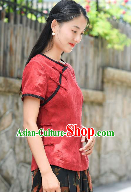 Chinese Traditional Red Silk Shirt Clothing Tang Suit Blouse National Woman Upper Outer Garment