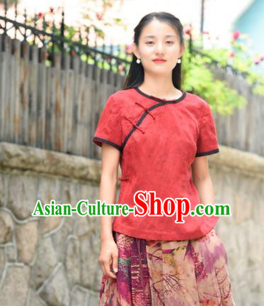 Chinese Traditional Red Silk Shirt Clothing Tang Suit Blouse National Woman Upper Outer Garment